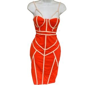 Exclusive Collection Bodycon Strappy Corset Orange Party Glam Dress